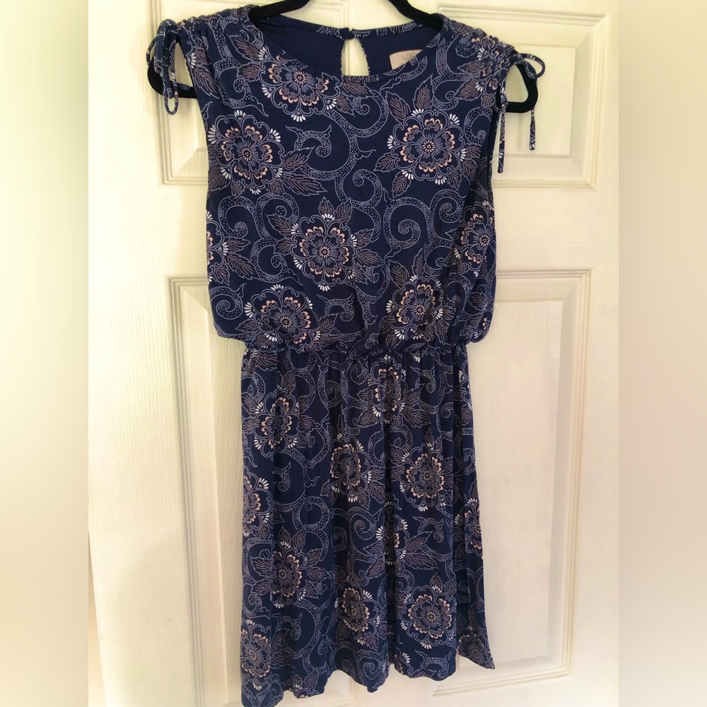 LOFT Blue Floral Sleeveless Dress